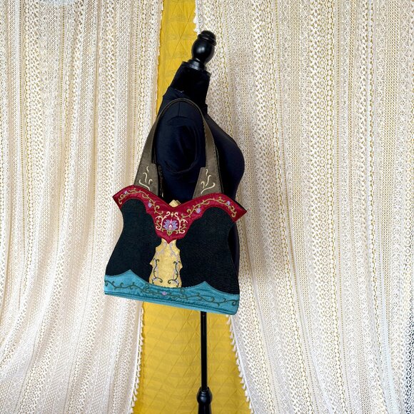 HOLD for Sandy: Whimsical Art Nouveau Silk & Embroidered Floral Handbag by Oovoo - Picture 9 of 12